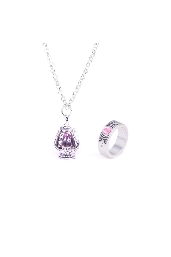 2PCS Kaname Madoka Soul Gem Core pink Necklaces set for Anime Cosplay Props Accessories festival holiday with 5 Unique Tail Rings for Every Character!