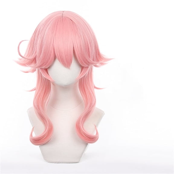 JJKcosplay Game Dori Cosplay Wig for G-I Wavy Pink Hairs with Bangs Party Halloween Wig