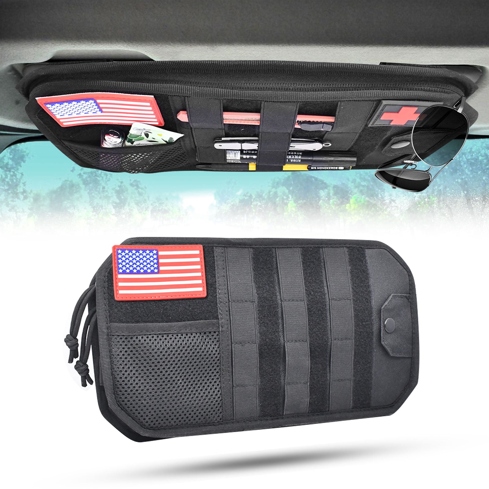 JJMY 1000D Sun Visor Storage Bag Organizer Pouch Sunglasses Holder Hard Molle Panel