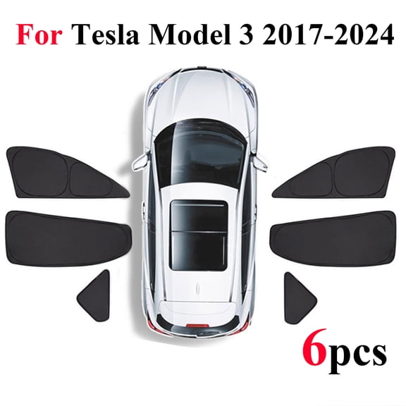 JJMY 6PCS Side Window Sleep Privacy Blind Sun Shade UV Cover For Tesla Model 3 2017-2024