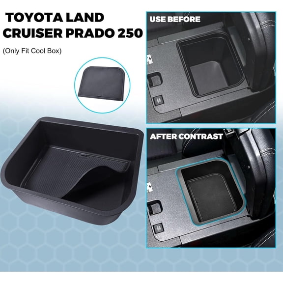 JJMY Car Center Console Organizer Black Fit 2024 2025 Toyota Land Cruiser Prado 250 with Cool Box , 1 Pack