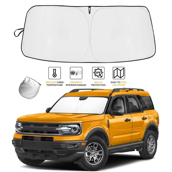 JJMY Custom For 2021-2024 Ford Bronco Windshield Sun Shade UV Block Front Cover Shield , 1 Pack