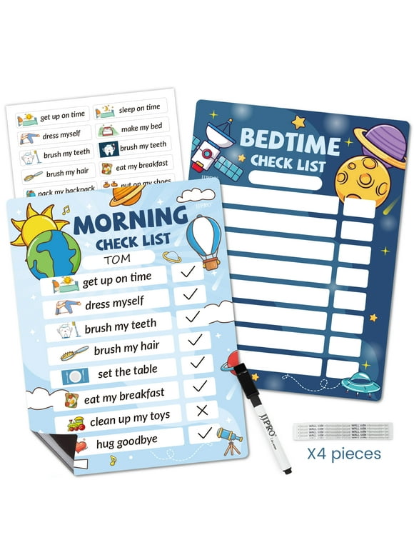 JJPRO Kids Daily Schedule Whiteboard-Fridge Magnet to Log Bedtime Routine-Outer Space Morning Routine Activity Poster,Dry Erase Routine Chart Checklist for Kids at Home