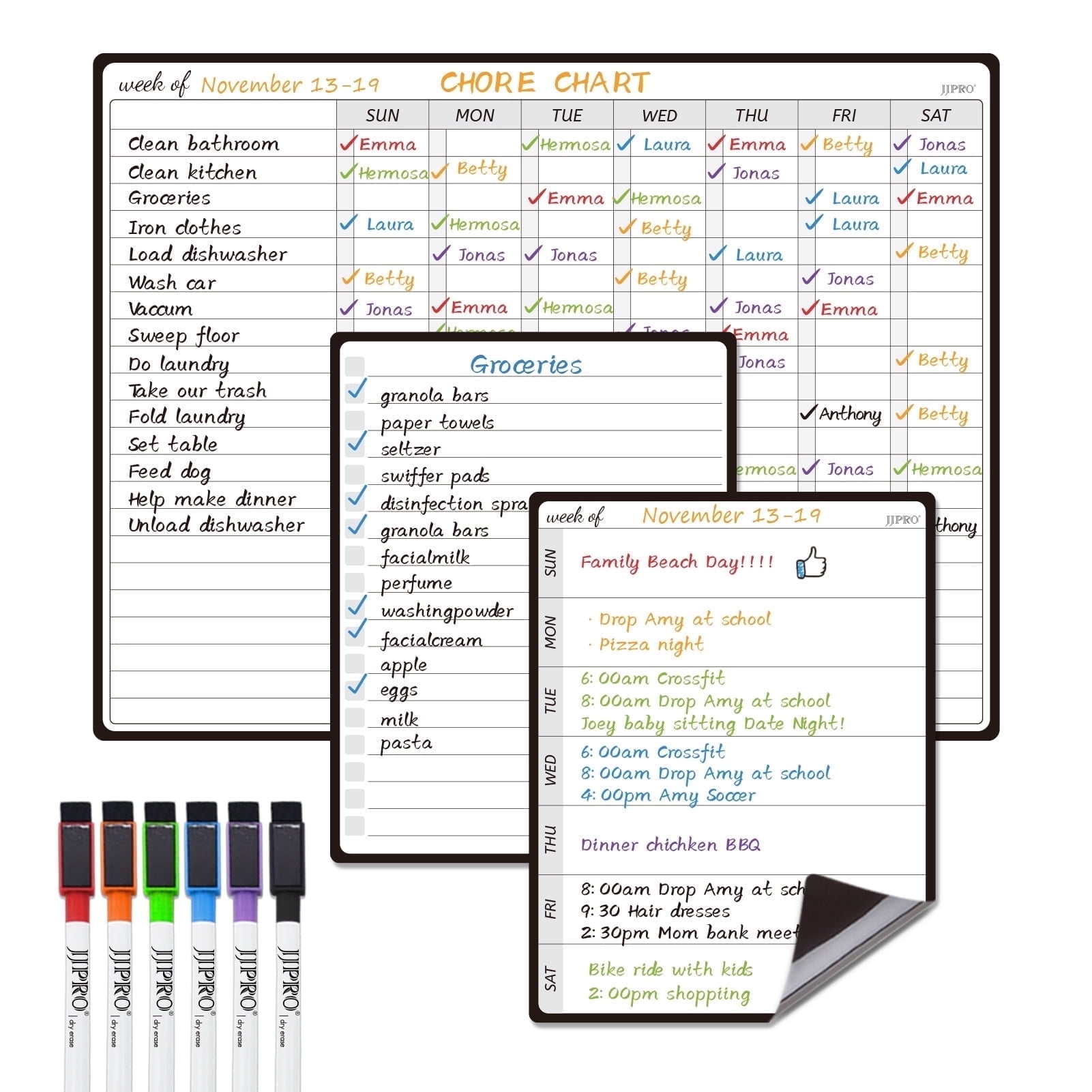 JJPRO Magnetic Dry Erase Chore Chart for Family - Chore Board for Teenagers, Weekly Notes and Lists Board Included.