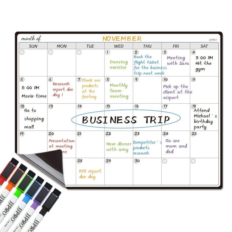 JJPRO Magnetic Dry Erase Monthly Calendar Whiteboard for Fridge 