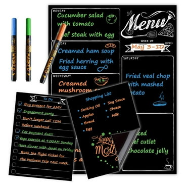 JJPRO Menu Board for Fridge Magnetic Chalkboard with 3 neon color liquid chalk markers