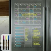 JJPRO Non-Magnetic Dry Erase Calendar for Fridge, Monthly Calendar, Weekly Planning Board Bundle for All Smooth Surfaces. Clear Reusable Calendar Stick to Fridge,Cabinet,Door&Glass
