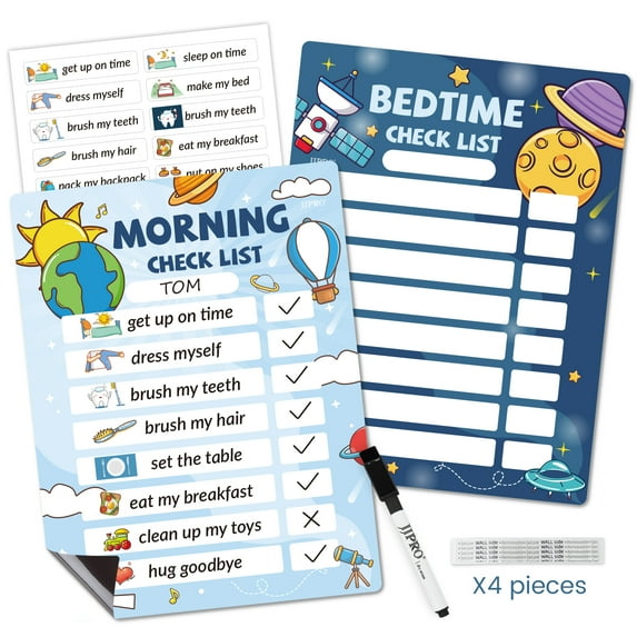 JJPRO Sky and Outer Space Log Bedtime Routine Scheduling Wall Charts (27 Pack)