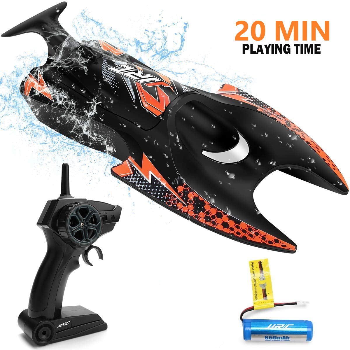 JJRC RC Boat Remote Controls Boats for Pools Lakes Salt Water Outdoor,  15km/h High Speed Mini RC Boat Toys with LED Lights for Kids Adults Boys  Girls Orange 