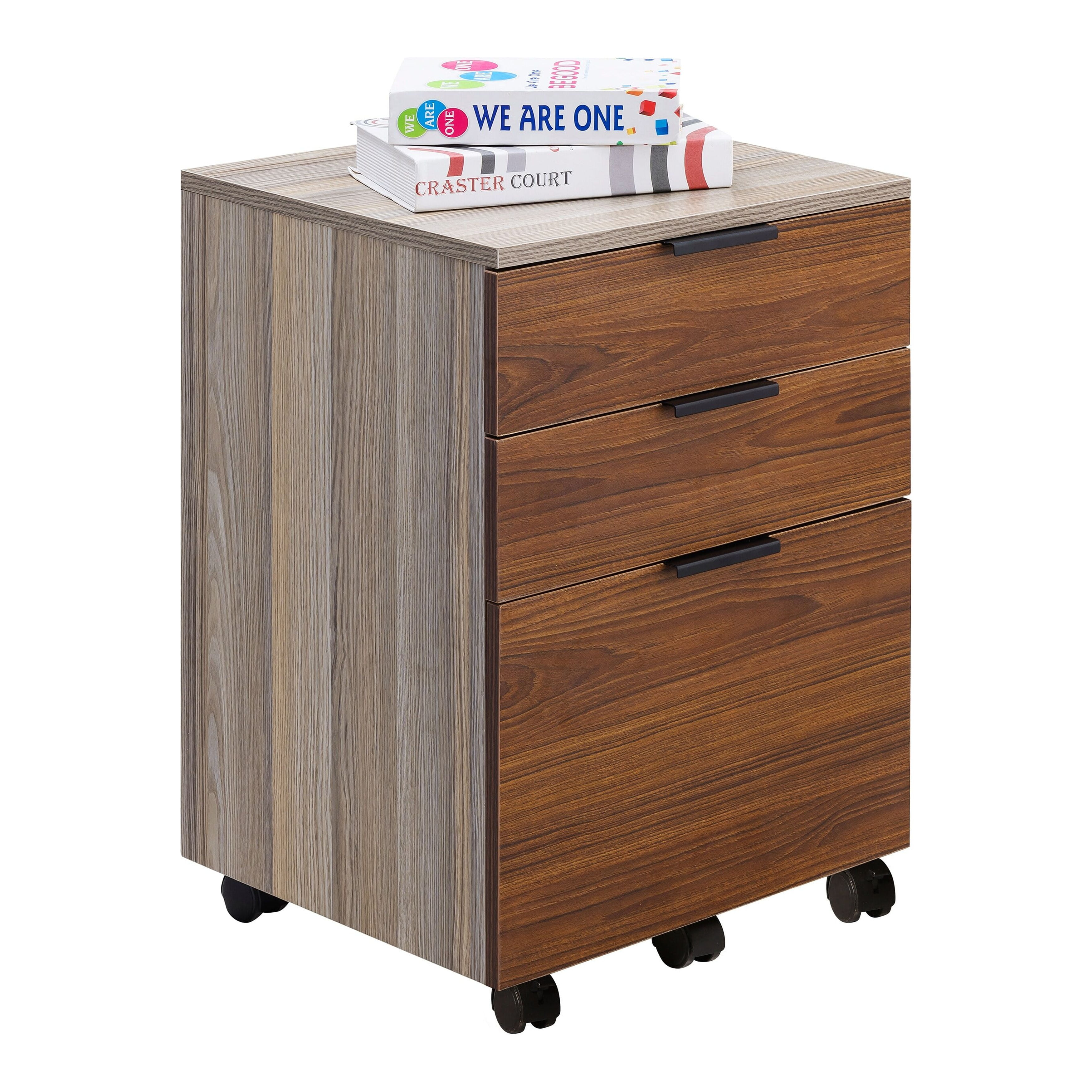 Storage Cabinet with 3 Drawers and 5 Caster Wheels, LERFAN Wood Rectangular  Accent Cabinet, 16 L x 19 W x 22 H