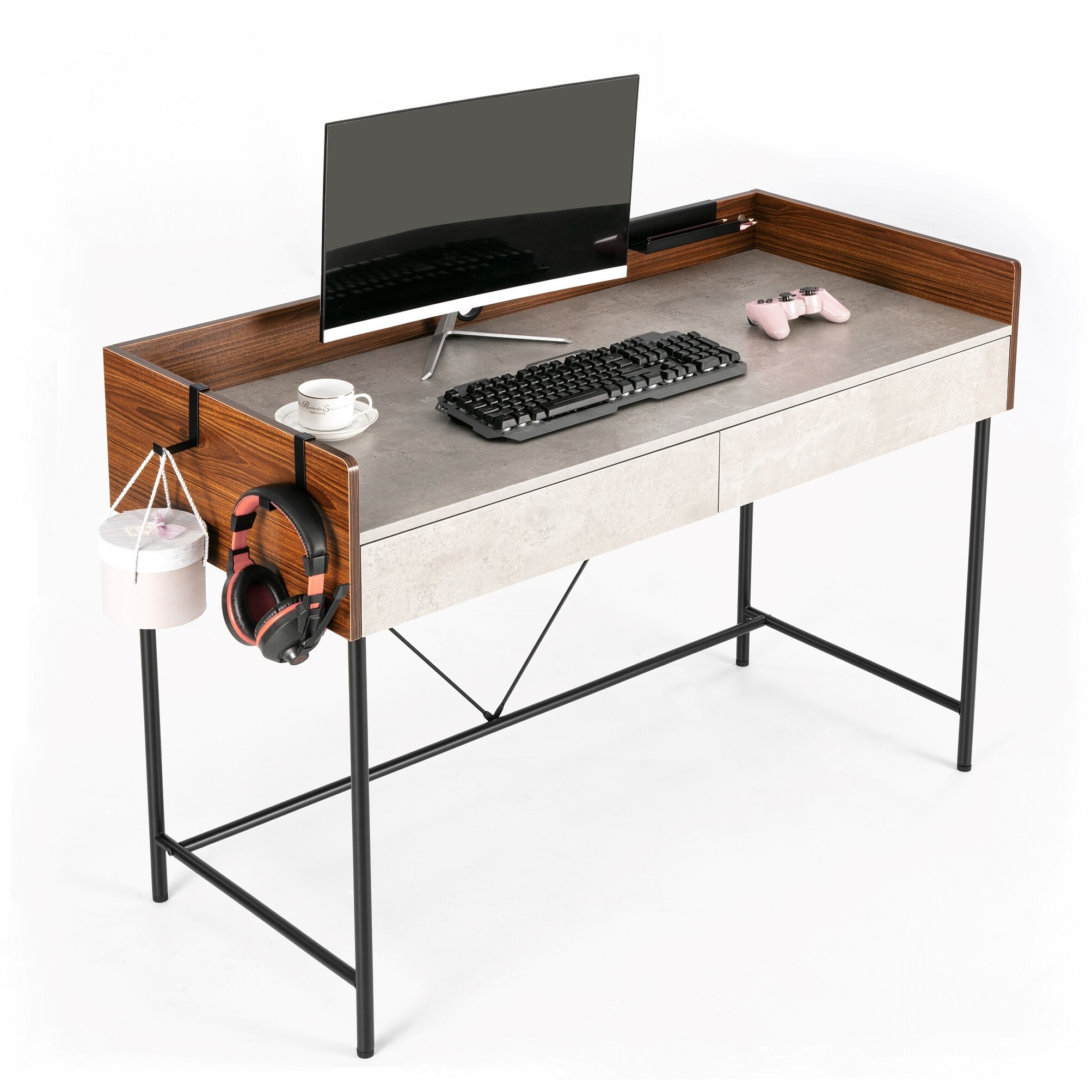JJS 48" Home Office Computer Laptop Desk with Drawers, Modern Wooden