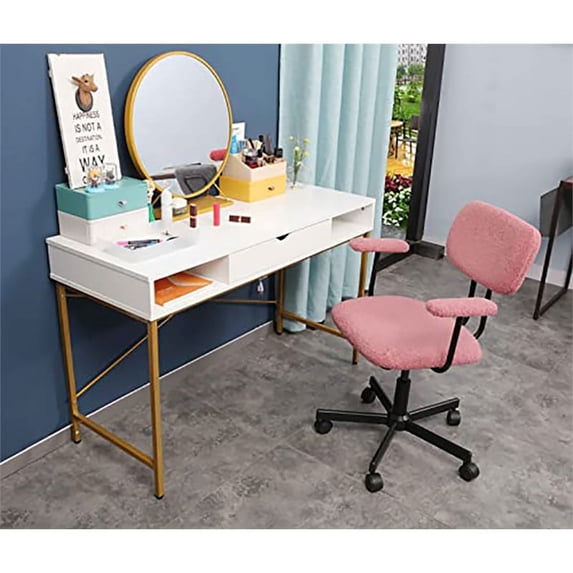 JJS 48' Writing Desk with Power Outlet, Home Office Contemporary Large Computer Desk Laptop Workstation with Drawer USB Ports Charging Station, White/Golden