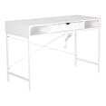 thumbnail image 1 of JJS 48' Writing Desk with Power Outlet, Home Office Contemporary Large Computer Desk Laptop Workstation with Drawer USB Ports Charging Station, White, 1 of 5