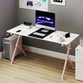 thumbnail image 1 of JJS Game Table 63 ", carbon fiber surface computer table, mouse pad, ergonomic e-sports style game table, dual headphone hooks, White pink, 1 of 8