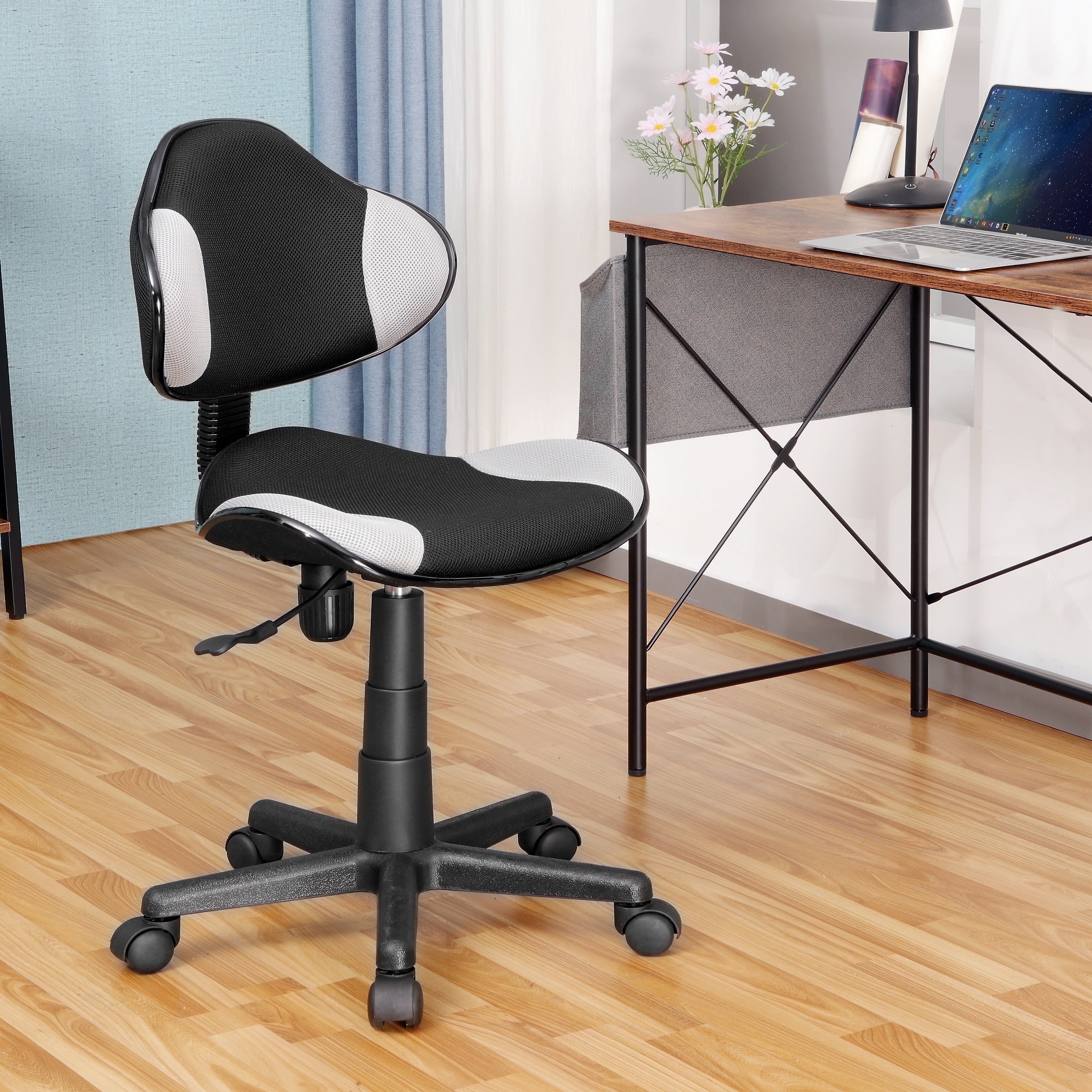 JJS Home Office Low Back Computer Executive Chair, Ergonomic Mesh Chair with Extra Large Base and Pads, Black/Grey