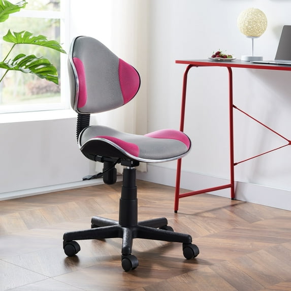 JJS Home Office Low Back Computer Executive Chair, Ergonomic Mesh Chair with Extra Large Base and Pads, Grey/Pink