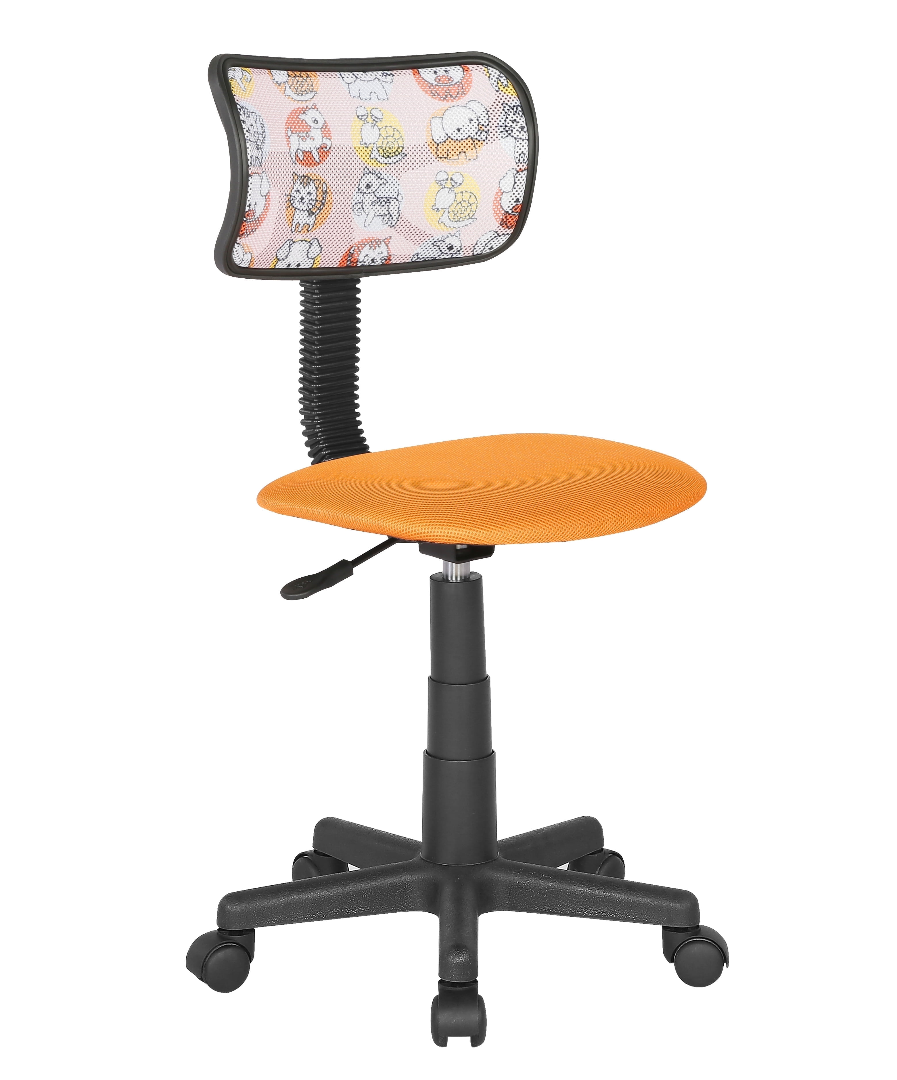 JJS Kids Mesh Rolling Desk Chair, Small Swivel Office Computer Chair for Teens, Low-Back Adjustable Upholstered Student Task Chair, Animal