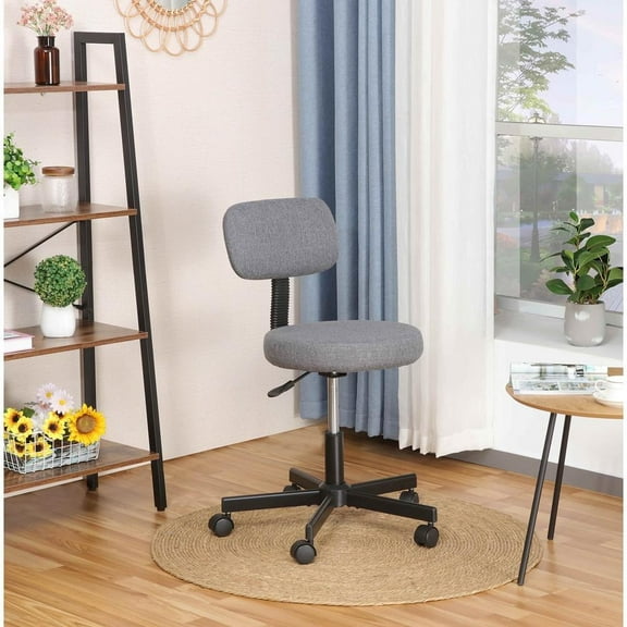 JJS Low Back Metal Armless Computer Chair with Thick Seat Cushion Pad in Gray