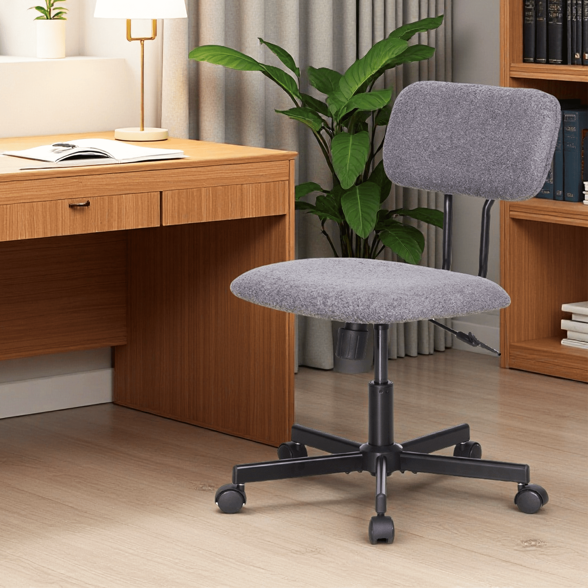 JJS Low Back Velvet Fabric Armless Home Office Computer Chair in Gray