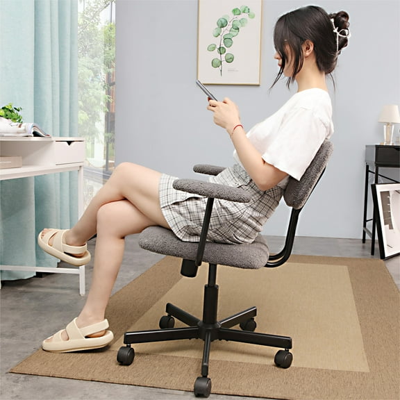 JJS Low Back Velvet Fabric Home Office Computer Chair with Armrest in Gray