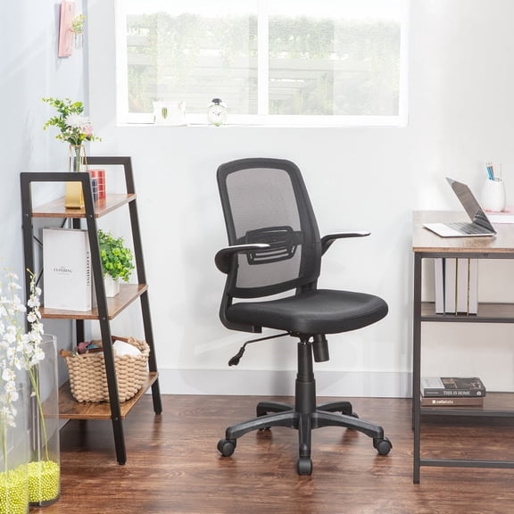 JJS Mid Back Mesh Lumbar Support Ergonomic Home Office Desk Chair, Modern Rolling Swivel Executive Chair Adjustable Padded Armrest, Black