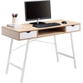 thumbnail image 1 of JJS Home Office Writing Desk with Drawers, Modern Computer Study Wooden Desk Table Laptop PC Workstation with Storage, Mid Century ,White Oak, 1 of 7