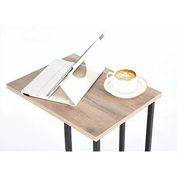 JJS Side End C Table for Sofa, Living Room Couch Table Snack Table That Slide Under for Small Spaces, Smoky Grey