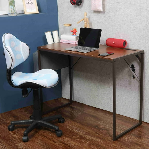 JJS Small Computer Desk Simple Style Writing Desk for Small Spaces 40 Inch Home Office Modern Student Study Laptop Writing Table with Storage Bag USB Hub, Brown