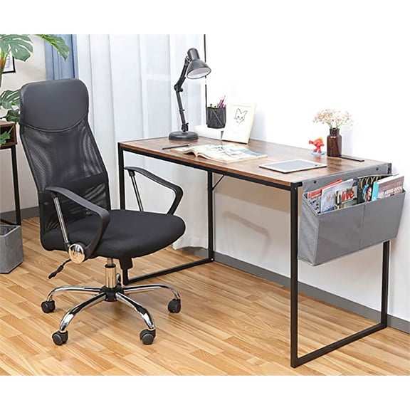 JJS Small Computer Desk Simple Style Writing Desk for Small Spaces 48 Inch Home Office Modern Student Study Laptop Writing Table with Storage Bag USB Hub, Rustic Brown/Black…