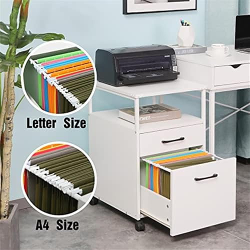 JJS Wood File Cabinet, Mobile Open Shelf Home Office Filing Cabinet Printer Stand for Letter Size Hanging Files, White