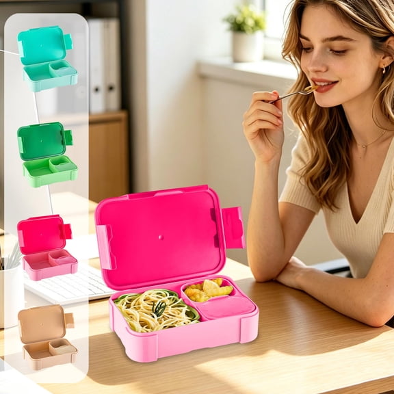 JJV 3-Compartment Bento Lunch Box with Built-In Silicone Sealing Ring and Leak-Proof Design, Reusable Meal Prep Container, Snack Box for Work and Travel, 7.5 x 5.1 x 3.0 Inch