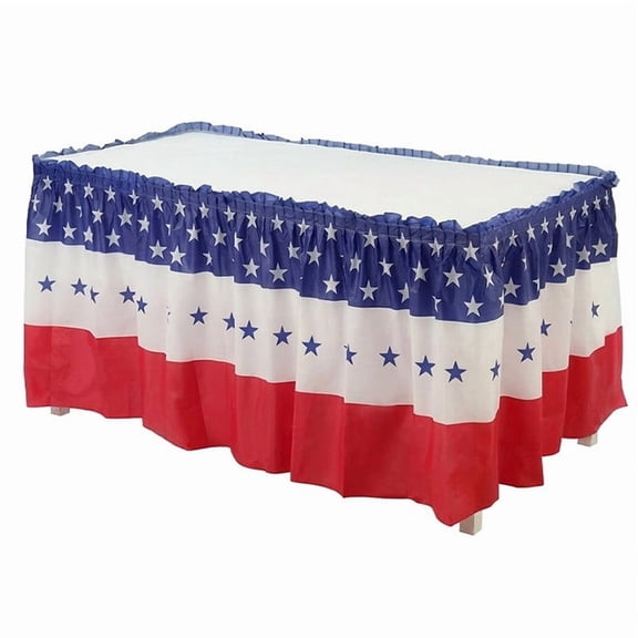 JJV 4th of July Tablecloth Red White and Blue Table Cloth for Independence Day with Star Striped Printed Fits 6 to 8 Foot Tables Wrinkle Resistant 35x208 Inch