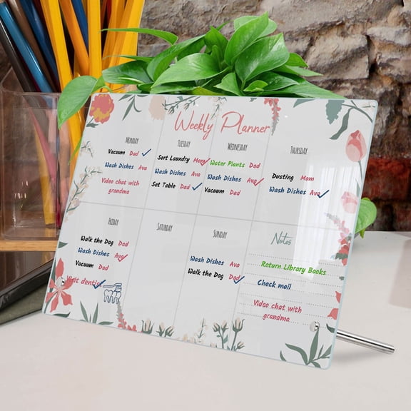 JJV Acrylic Weekly Plan Memo Board with Erasable Transparent Surface, Includes 6 Markers Pens, Reusable Message Display Board with Stand for Table, Daily Planner Blackboard Easel