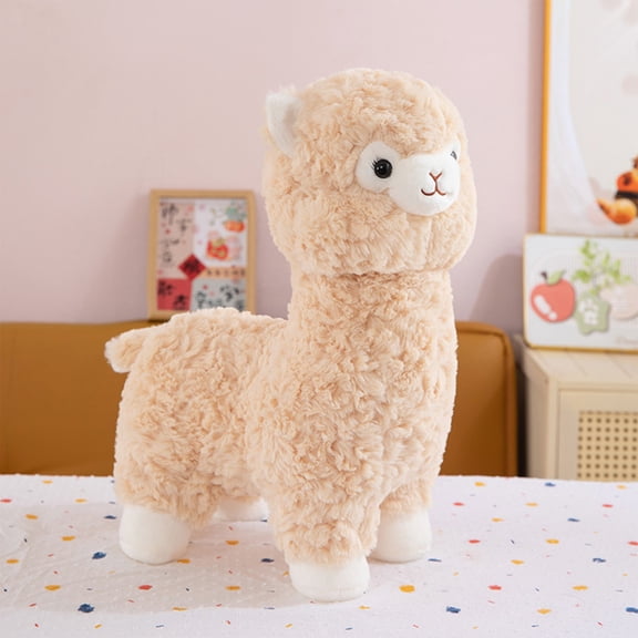 JJV Adorable Alpaca Plushie Doll Soft Stuffed Animal Cuddly Hug Pillow Doll Cushion for Bedroom Sofa Decor Gift for Birthday Lovers Washable13.8 Inch Beige