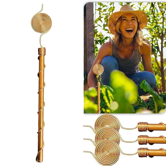 JJV Copper Training Plants Support Pile with Antenna Coil Design and Pointed End, Durable Garden Stake for Climbing Vines Tomatoes Vegetables, 13.19 Inch