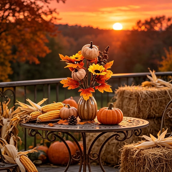 JJV Fall Decor, Artificial Autumn Harvest Thankgiving Flower Set with Orange Pumpkin Maple Leaf Branches, for Home Harvest Holiday Halloween Thanksgiving Table Indoor Decor Gifts for Women