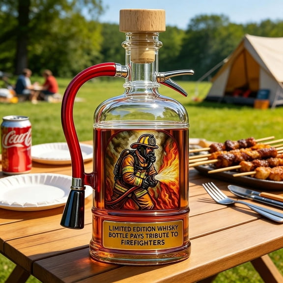 JJV Fire Extinguisher Shaped Decanter Novel Food Safe Glass Pitcher with Tight Stopper for Whiskey Beer Wine Cocktail Gift for Bar Lovers 6.1x3.5 Inch