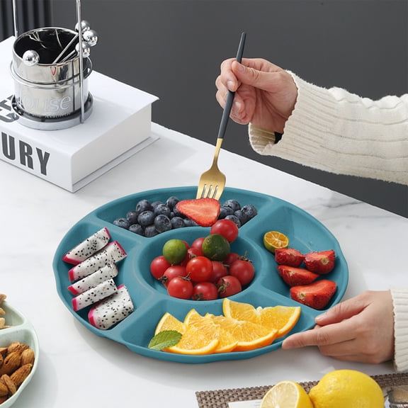 JJV Five Compartment Round Candy Snack Serving Tray with Divided Sections for Nuts Dried Fruits Chocolate Thick Sturdy Base Party Household Use