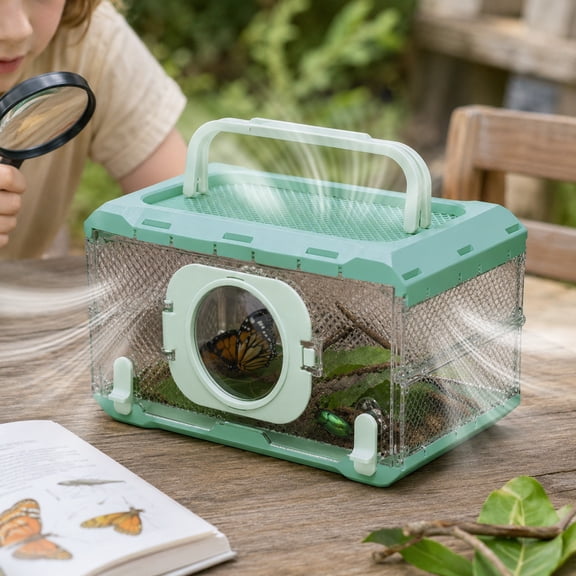 JJV Foldable Insect Observation Box with Breathable Design and Portable Handle, Outdoor Adventure Educational Toys for Biological Science Experiments, 9.84 x 6.3 x 5.51 Inch