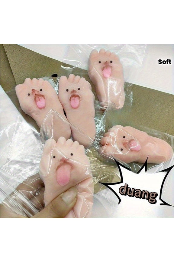 Funny Foot-Shaped Squish Fidget Gadget, Cute Spitting Tongue Squeeze Stress Relief Ball, Soft Slow Rising Sealed Packaging Novelty Prank Gift for Desk, Party Favors