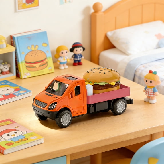 JJV Hamburger Truck Inertia Toy Car with Opening Doors, Indoor Outdoor Toy Car for Imaginative Play and Collecting Fun, Christmas Birthday Gifts for Boys Girls