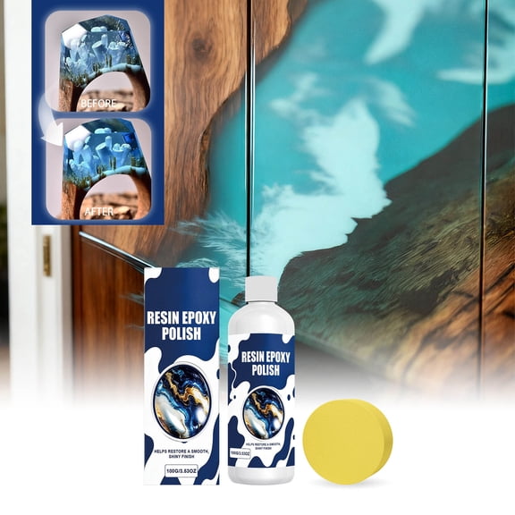 JJV High Gloss Resin Polish Kit with Deep Cleaning and Scratch Remover Formula, Includes Buffing Sponge for Epoxy Resin Acrylic Jewelry Countertops, 100ml