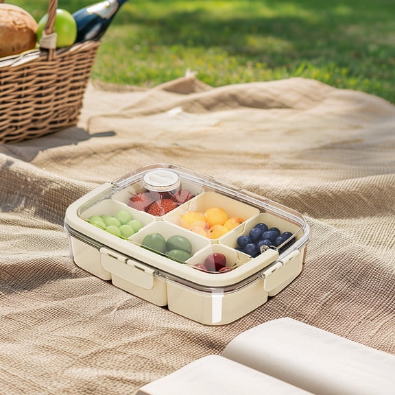JJV Large Capacity Snack Box Container Portable Snack Box Tray with Lid and Handle Transparent Storage Box for Travel Fruit Candy Nut Vegetables