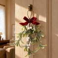 thumbnail image 1 of JJV Mistletoe Christmas Decor, Artificial Mistletoe Hanging Ornament with Velvet Bow and White Berries for Doorway, Glitter Leaf Hanging Holiday Decoration, 1 of 7