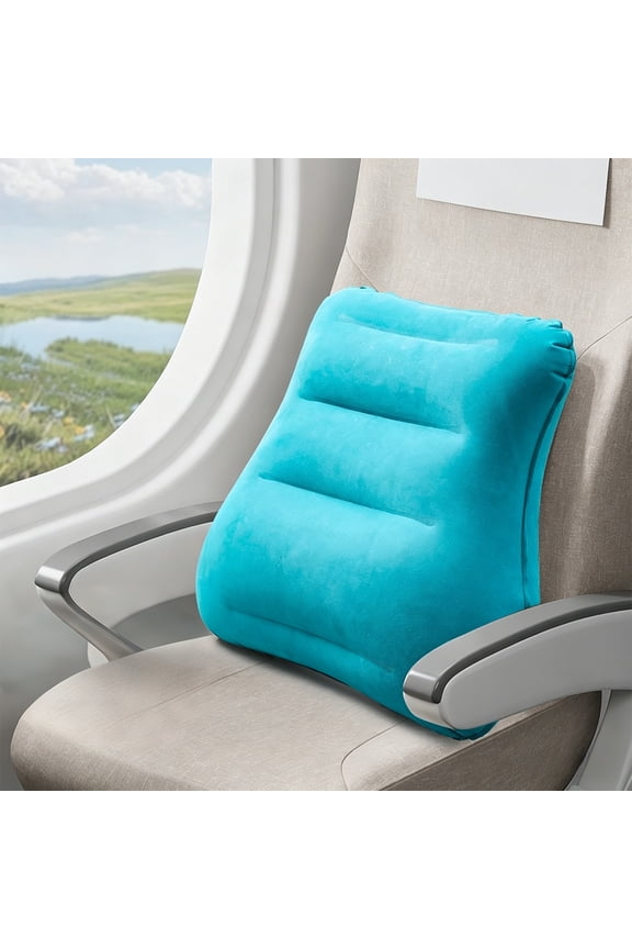 PVC Flocking Press Inflatable Lumbar Pillow, 16.93x15.35in, Built in Press, Soft Flocking Surface, for Car Nap Travel Office Chair, Ergonomic Support