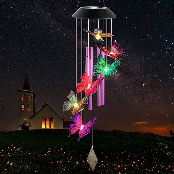 JJV Solar Wind Chime Lights Halloween Decorations Outside Colorful Hanging LED Light Butterflies Wind Chime Gift for Holiday Garden Porch Patio Yard Window Decor Gift Ideas