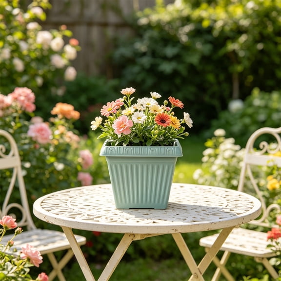 JJV Square Thickened Plastic Flower Pot with Root Control Design Imitation Ceramic Look for Gardening Flowers and Green Plants 8x8x6 Inch