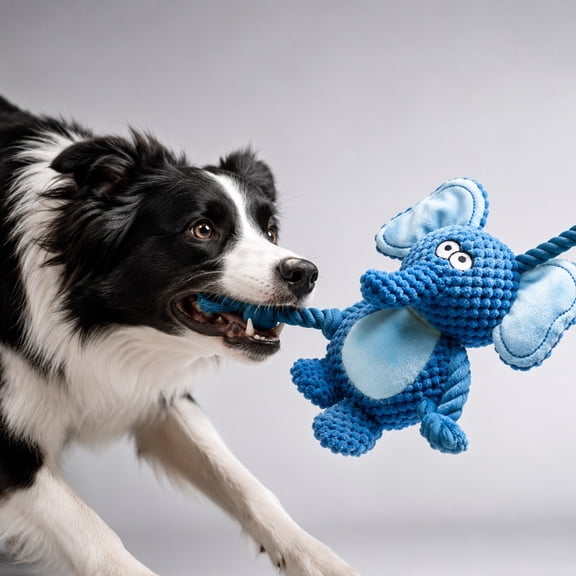 JJV Squeaky Cotton Rope Dog Toys with Interactive Tug-of-War Design and Built-in Squeaker, Durable Training Supplies for All Breeds Sizes, 9.45 x 3.94 x 2.36 Inch