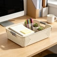 thumbnail image 1 of JJV Storage Bins with Handle 5 Sizes Stackable Organizer Bins White Storage Containers for Kitchen Pantry Bathroom Cabinet Drawer Wardrobe Organization, 1 of 6