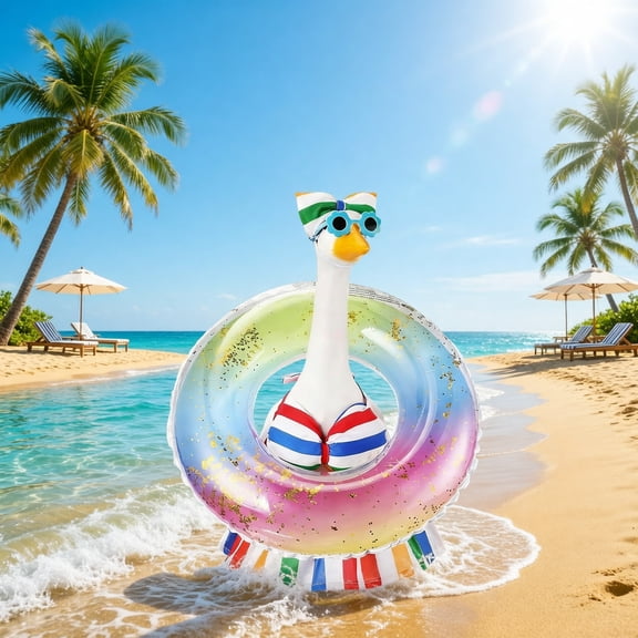 JJV Summer Porch Goose Outfit for 23 Inch Porch Goose, Hawaiian Bikini Goose Clothes with Inflatable Pool Ring and Sunglasses, Porch Goose Costume for Pool Party Yard Lawn Garden Decor